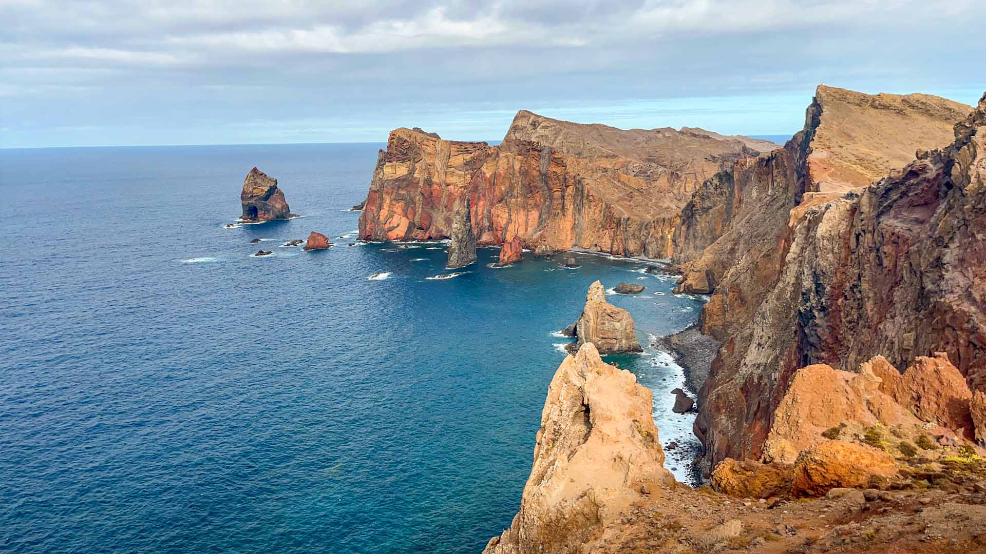 Ponta de São Lourenço volcanic peninsula Star Wars filming location arid Mars landscape sharp ridgelines turquoise bays PR8 hiking trail windy exposed Madeira East