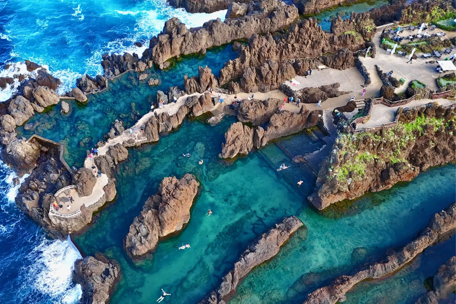 Porto Moniz managed volcanic natural pools Madeira north coast with Atlantic waves